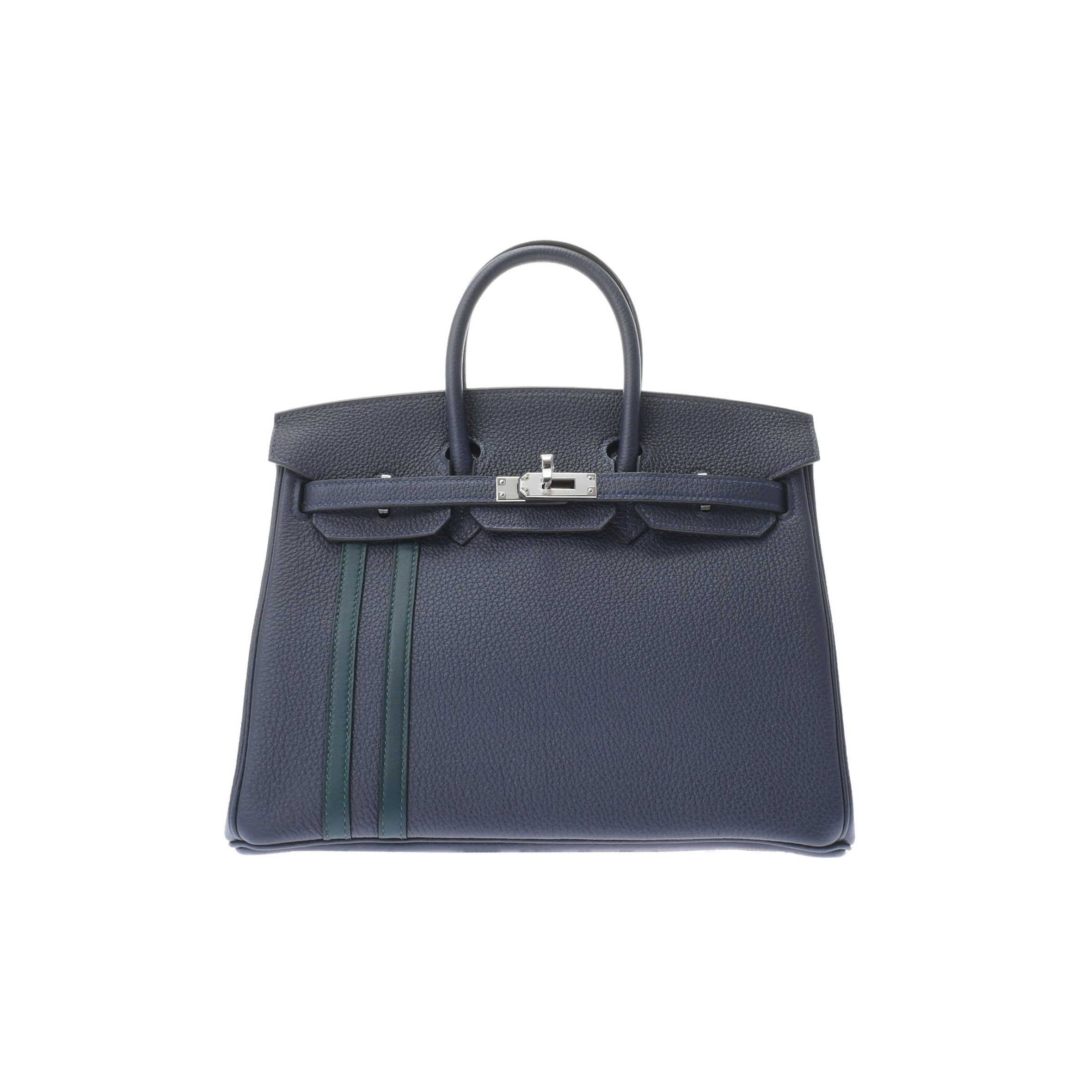 HERMES BIRKIN 25 TOGO LEATHER SAPPHIRE BLUE AND PEACOCK GREEN SILVER BUCKLE 476967 (25*20*13cm)